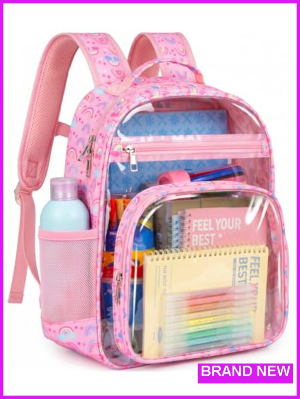 Clear Backpack for Kids - Fabric & PVC Transparent Bookbag, Elementary School